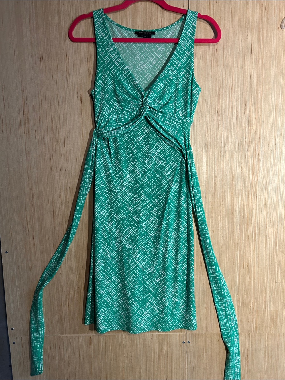 BCBGMaxAzria Green and White Printed Tank Dress